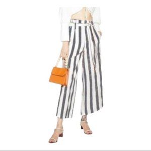 Christian Siriano Womens Sz M Striped 100% Linen Wide Leg Cropped Pants